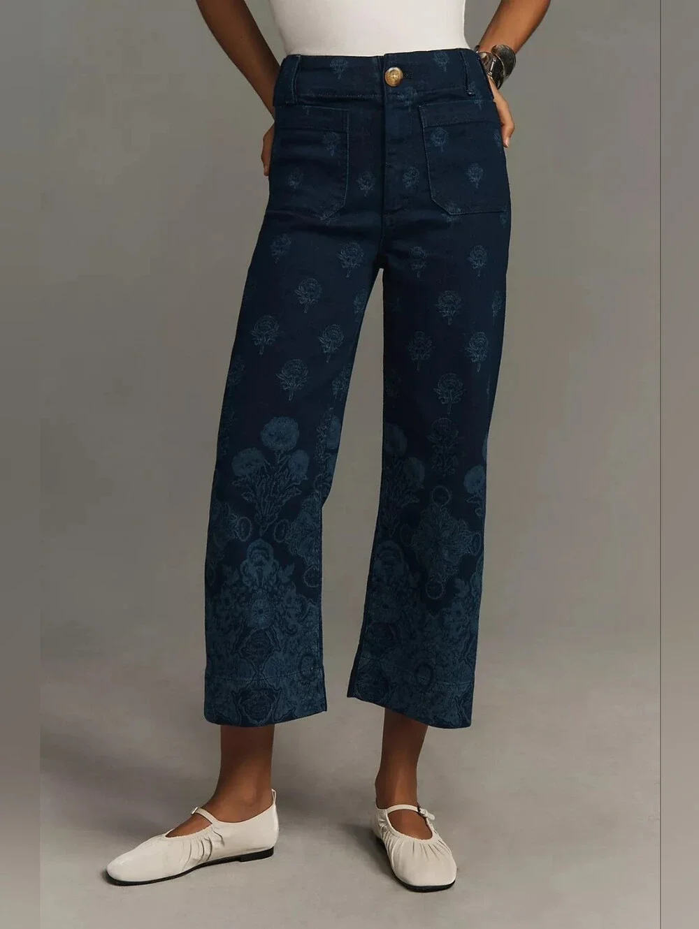 Maeve Colette Cropped Wide-Leg Jeans Dark Floral 25